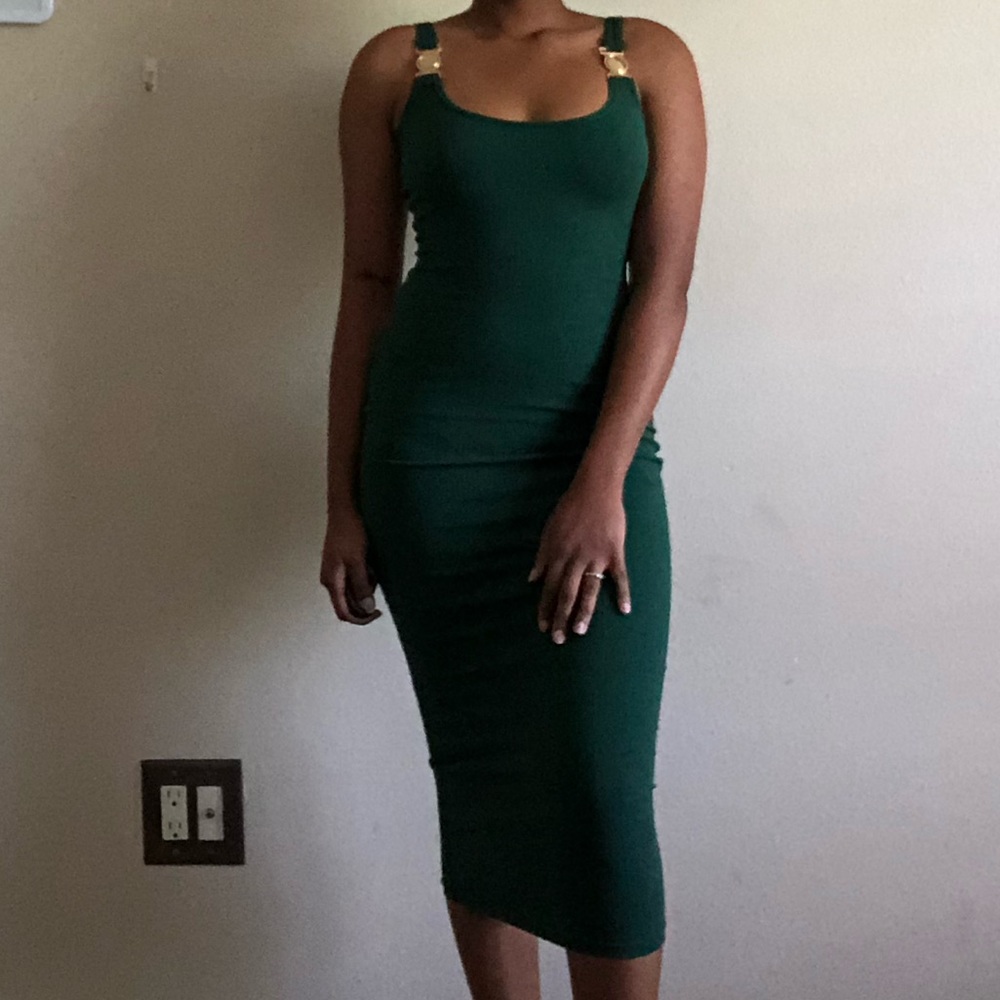 Forest Green dress reaches mid calf